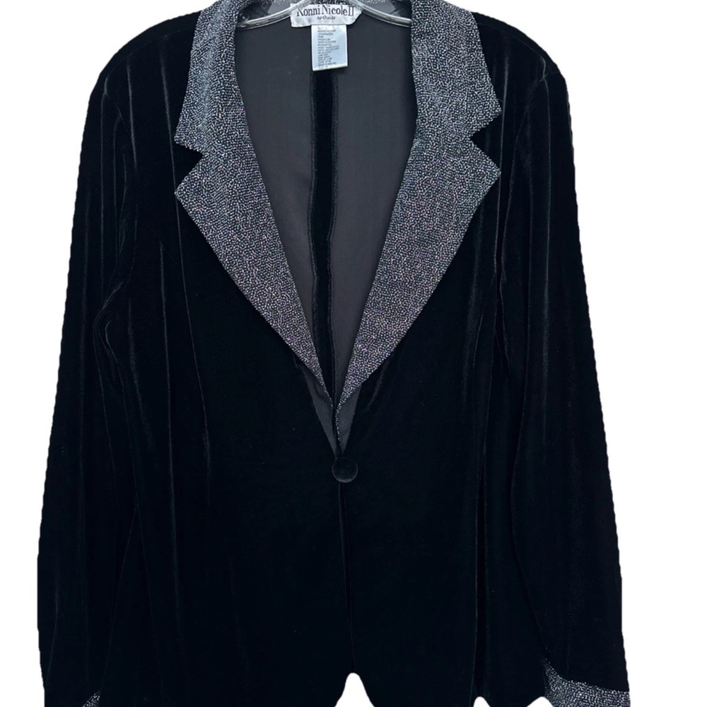 Ronni Nicole Plus Size Black Velvet Jacket with Silver Accents 1X